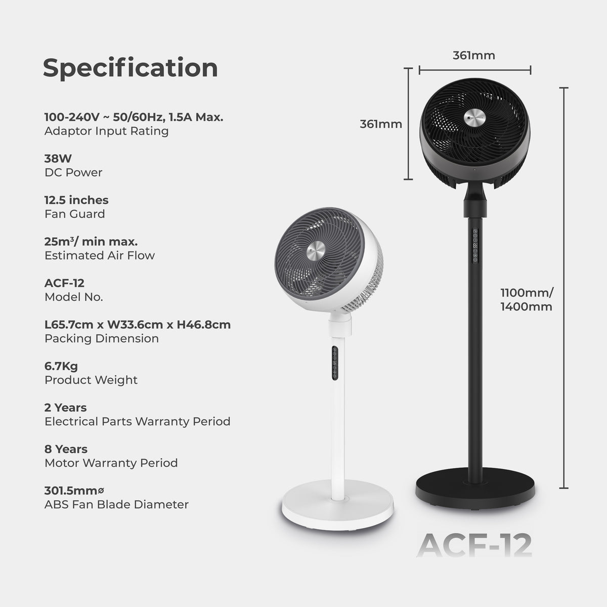 Soundtech 12 Inch DC Motor Stand Fan - Energy Saving Cooling Fan ...