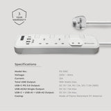 3Way 3M USB A+C Quick Charger Power Strip With Surge Protection