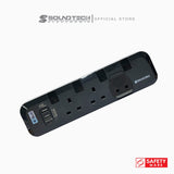 3Way 3M USB A+C Quick Charger Power Strip With Surge Protection