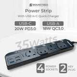 Power Strip with 35Watts USB A+C Quick Charger