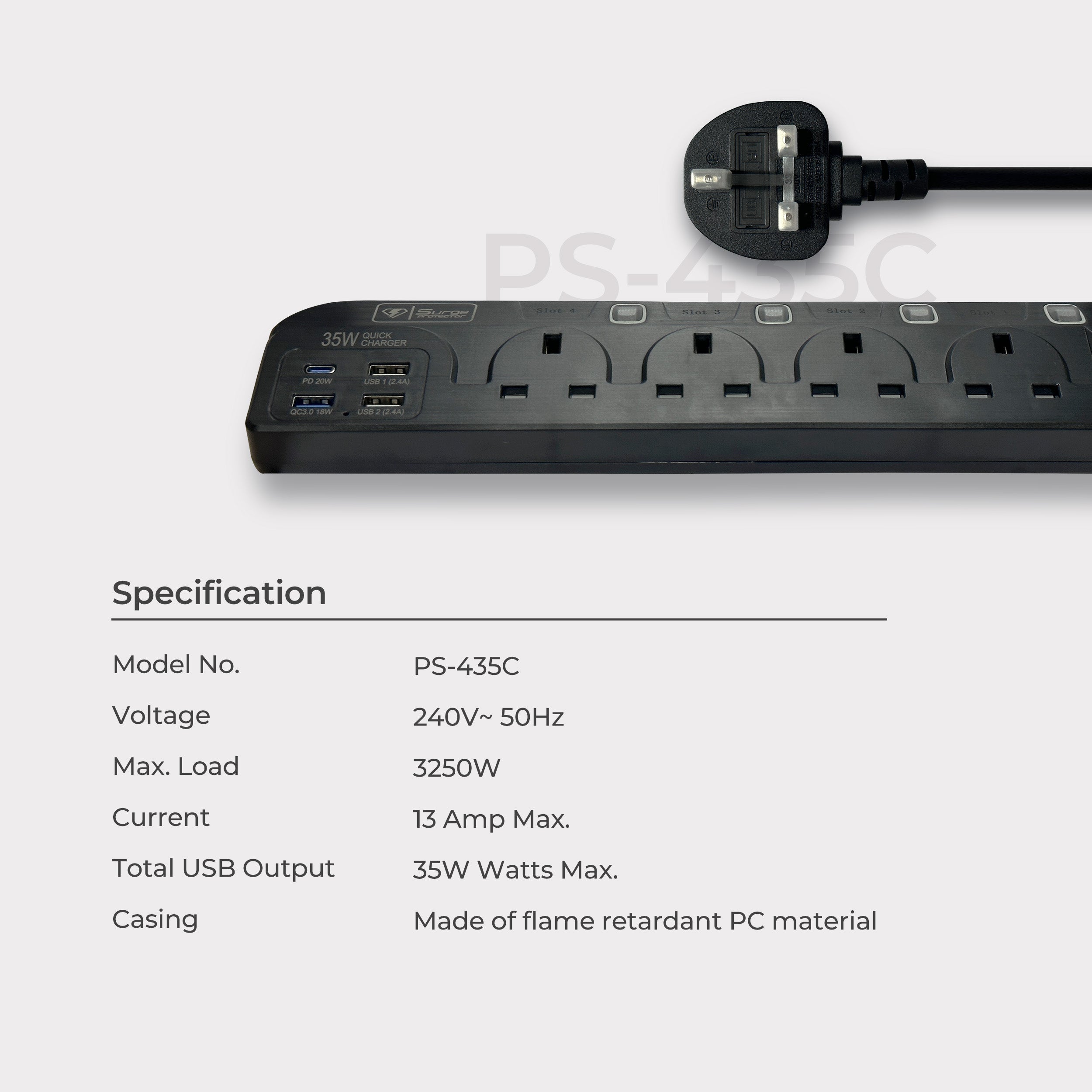 Power Strip with 35Watts USB A+C Quick Charger