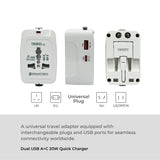 Travel Adaptor with Dual USB A+C 20W Quick Charger