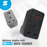 3Ways Adaptor with USB A+C Quick Charger