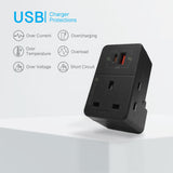 3Ways Adaptor with USB A+C Quick Charger