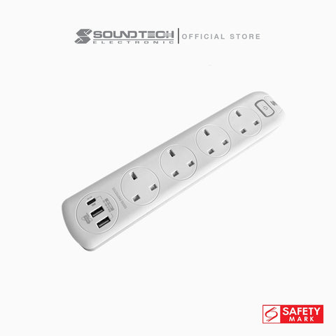 4 Way Extension Socket with USB A+C