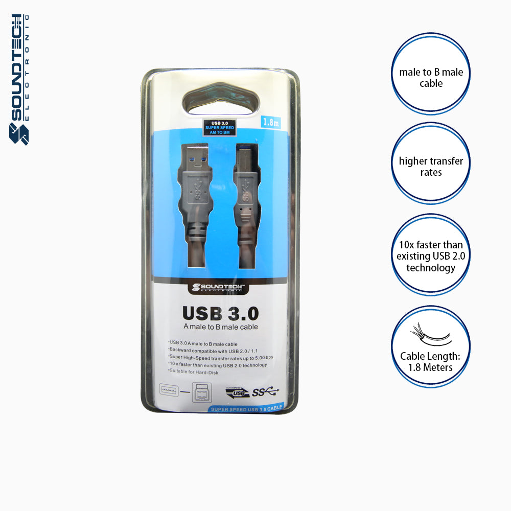 USB AM TO BM CABLE (2PCS IN 1PKT)