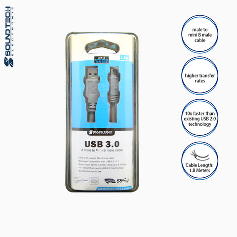 USB 3.0 A MALE TO MINI B MALE CABLE
